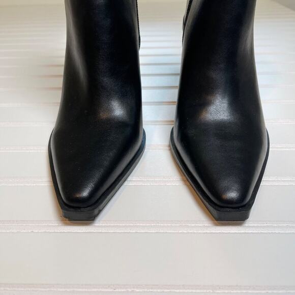 Steve Madden Silvee Womens Ankle 9.5M Black Leather Snip Toe Block Heel Side Zip - Picture 10 of 16